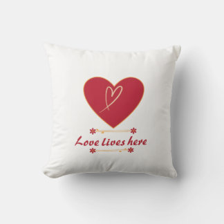 Red Heart Floral Design – “Love Lives Here” Romant Throw Pillow