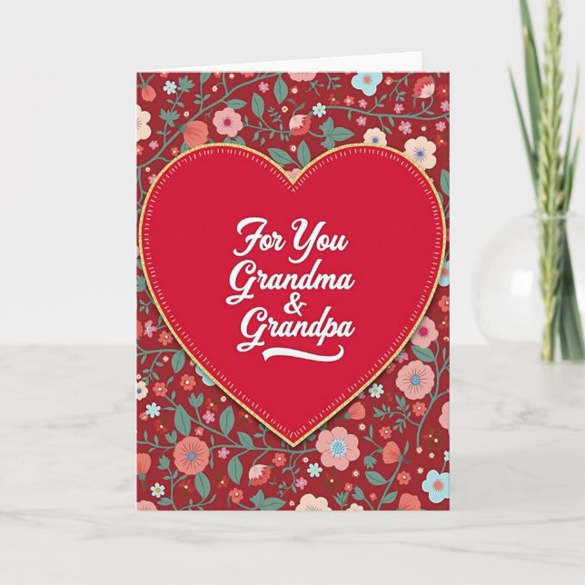 Red Heart Floral Grandma Grandpa Card (Front)
