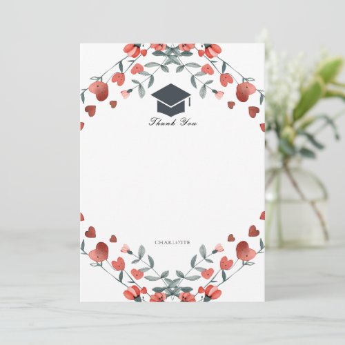 Red Heart Floral Photo Graduation Thank You