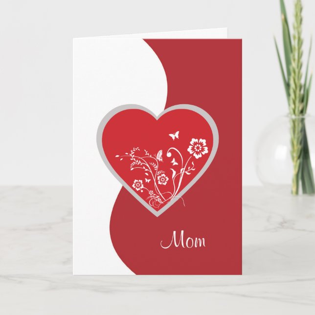 Red Heart Flower Mom Birthday Card (Front)