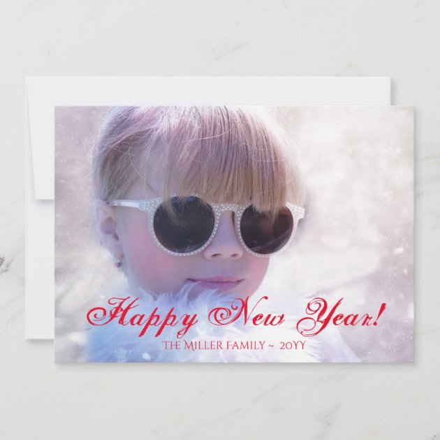 Red Heart Flowers Happy New Year Photo Holiday Card