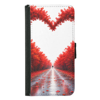 Red Heart Forest Path – Autumn Love Nature Design Samsung Galaxy S5 Wallet Case