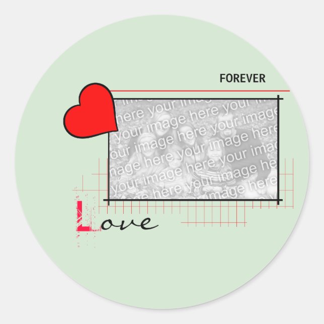 Red Heart Forever Love Photo Classic Round Sticker (Front)