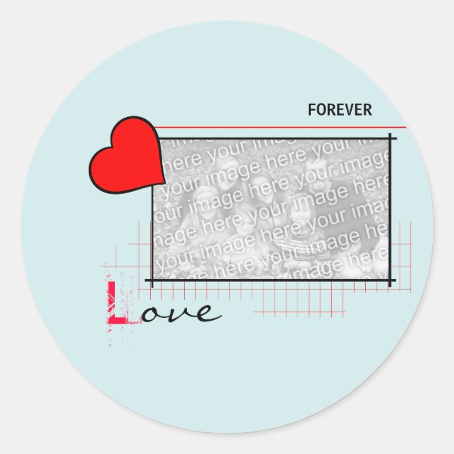 Red Heart Forever Love Photo Classic Round Sticker (Front)
