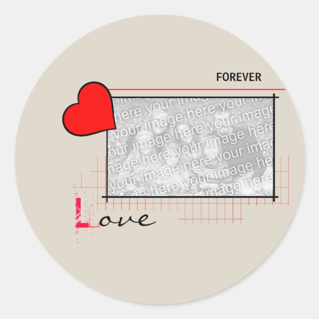 Red Heart Forever Love Photo Classic Round Sticker (Front)