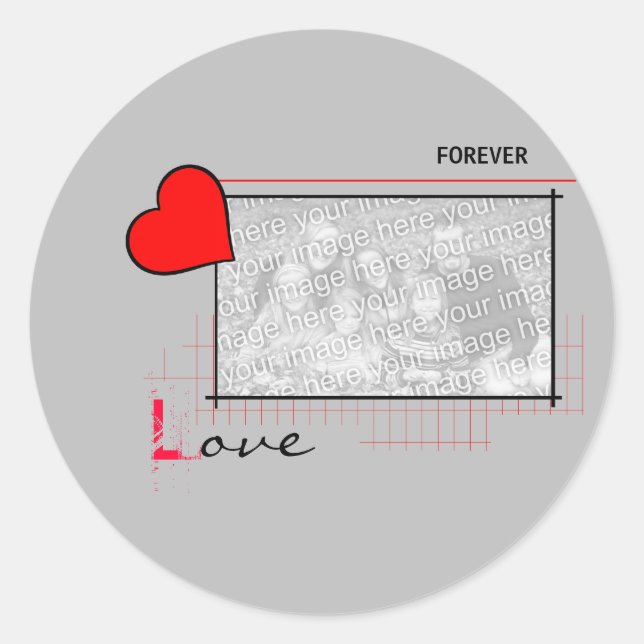 Red Heart Forever Love Photo Classic Round Sticker (Front)