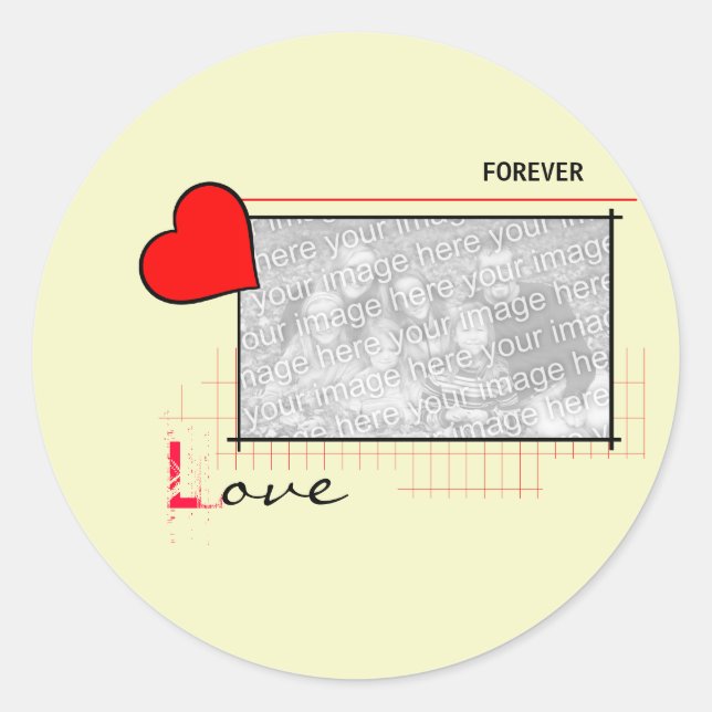 Red Heart Forever Love Photo Classic Round Sticker (Front)