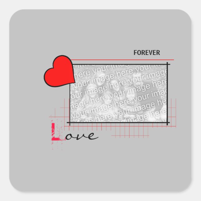 Red Heart Forever Love Photo Square Sticker (Front)