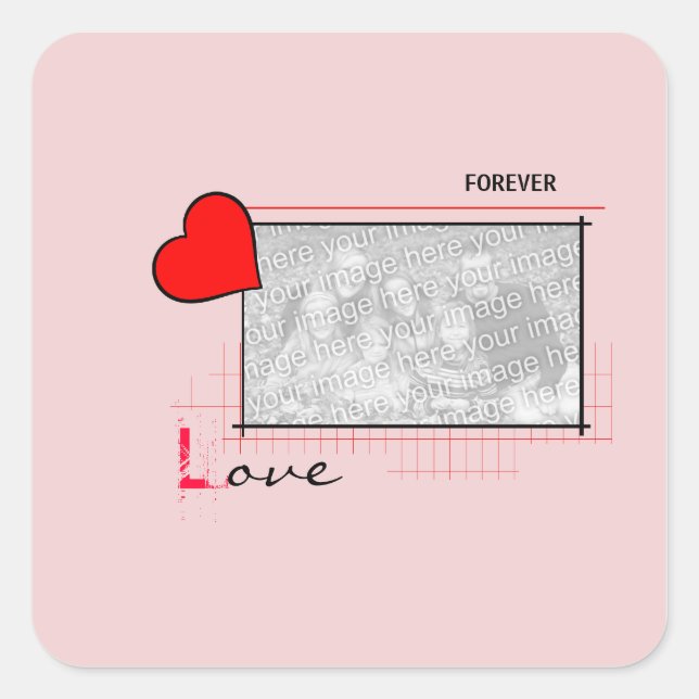 Red Heart Forever Love Photo Square Sticker (Front)