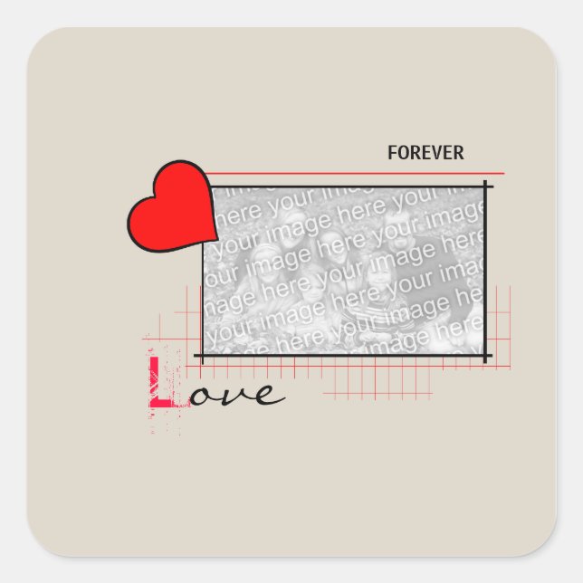 Red Heart Forever Love Photo Square Sticker (Front)