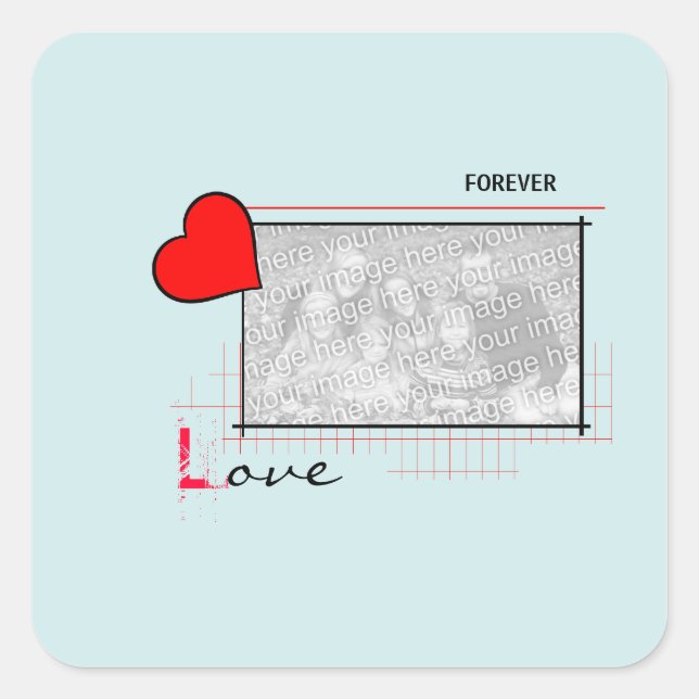Red Heart Forever Love Photo Square Sticker (Front)