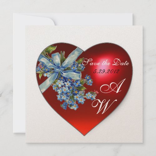 RED HEART  FORGET ME NOT MONOGRAM White Champagne Invitation