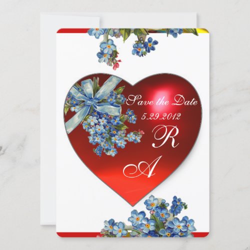 RED HEART  FORGET ME NOTS MONOGRAM blue champagne Invitation