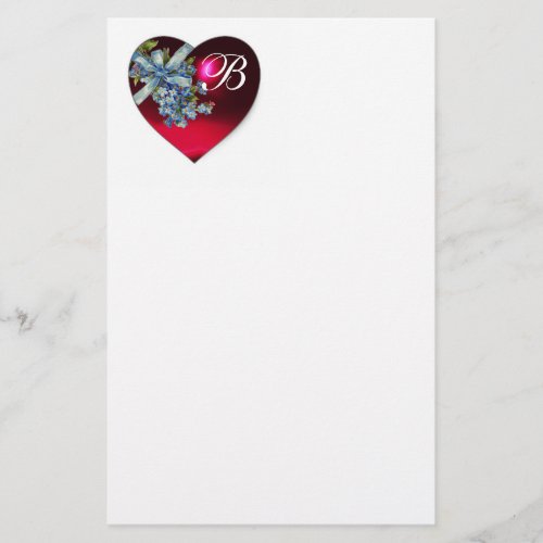 RED HEART  FORGET ME NOTS MONOGRAM STATIONERY