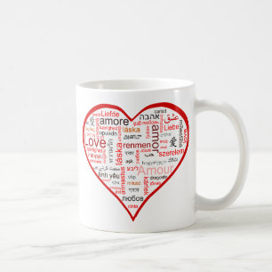 Red Heart full of Love in many languages Coffee Mug