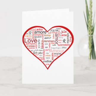 Red Heart full of Love in many languages Holiday Card