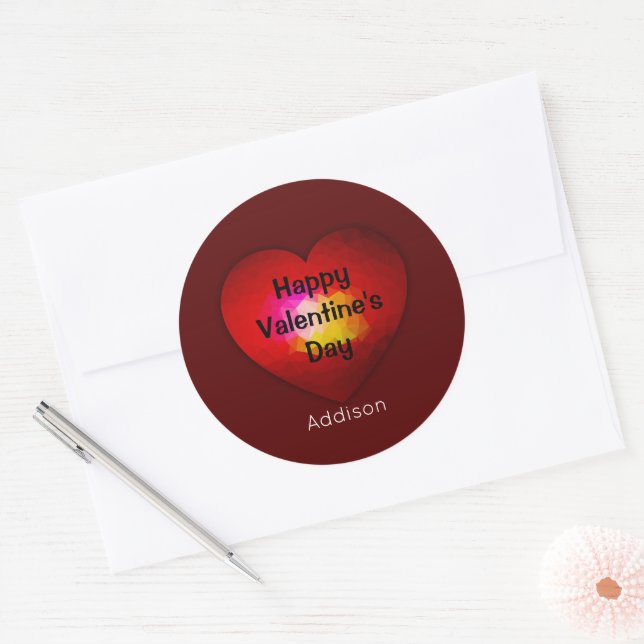 Red heart geometric triangle mesh Valentine's Day Classic Round Sticker (Envelope)