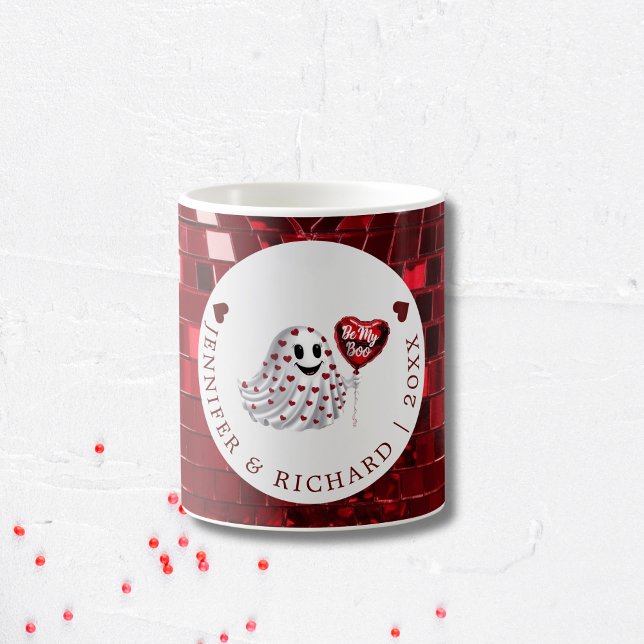 Red Heart Ghost Valentine's Coffee Mug (Custom Valentine's Day Mug - Romantic Heart Design)