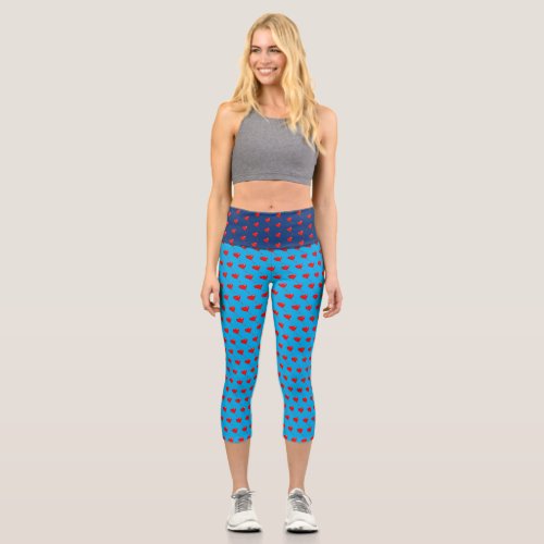 Red Heart Girly Fun Balloon Pattern Blue Chic Capri Leggings