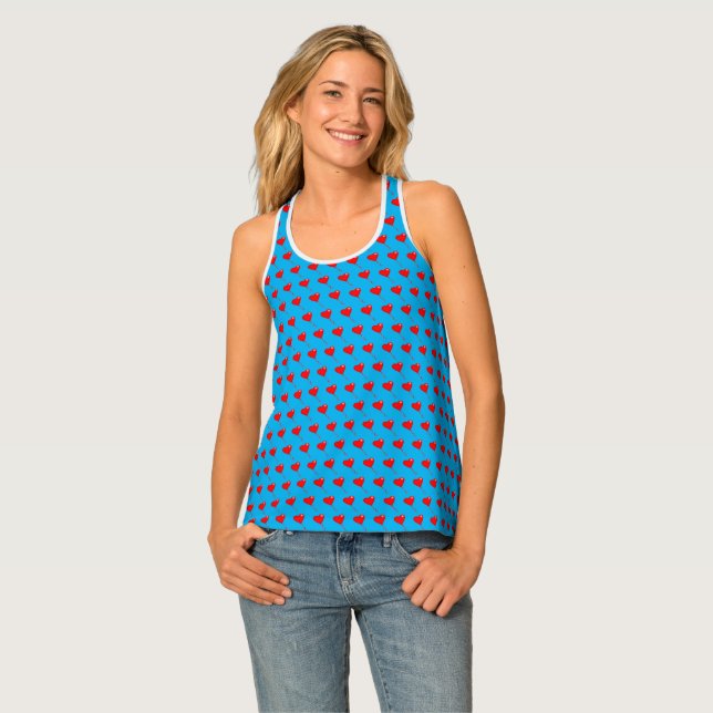 Red Heart Girly Fun Balloon Pattern Blue Chic Tank Top (Front Full)