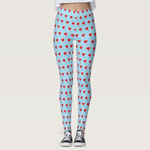 Red Heart Girly Fun Balloon Pattern Light Blue Leggings