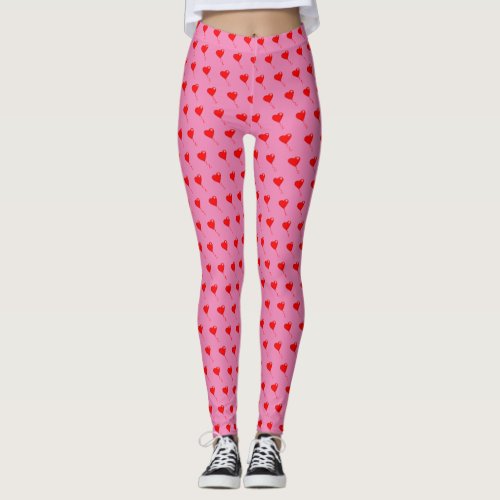 Red Heart Girly Fun Balloon Pattern Pink Purple Leggings