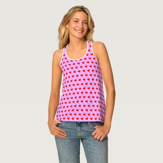 Red Heart Girly Fun Balloon Pattern Pink Purple Tank Top (Front Full)