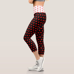 Red Heart Girly Fun Balloon Pattern White Black Capri Leggings