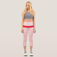 Red Heart Girly Fun Chic Balloon Pattern White Capri Leggings