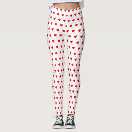 Red Heart Girly Fun Chic Balloon Pattern White Leggings