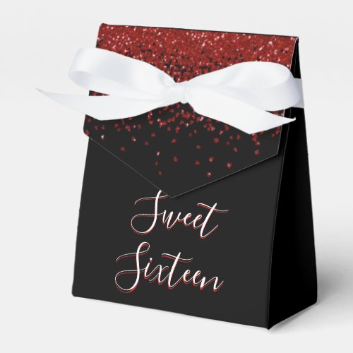 Red Heart Glitter Sparkle Sweet Sixteen Birthday Favor Boxes