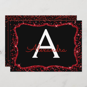 Red Heart Glitter Sparkle Sweet Sixteen Birthday Invitation