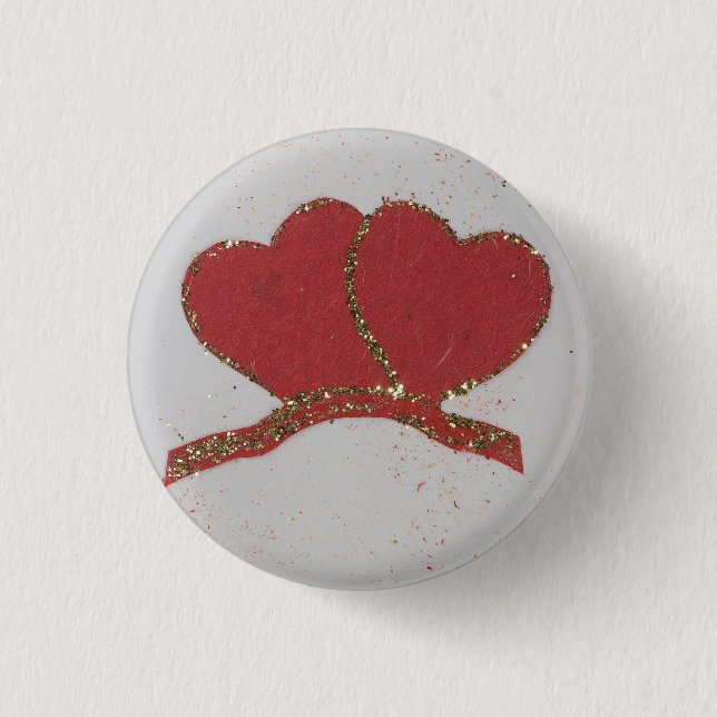 Red heart gold sparkle Valentine's Pinback Button (Front)