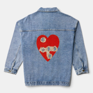 Red Heart Graphic with Torn Punctures  Denim Jacket