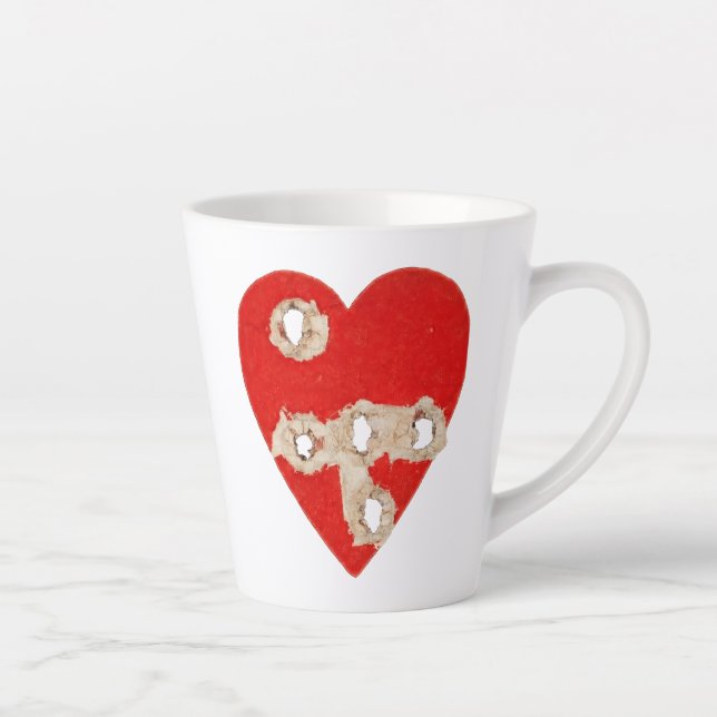 Red Heart Graphic with Torn Punctures  Latte Mug (Right)