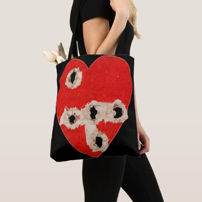 Red Heart Graphic with Torn Punctures  Tote Bag (Close Up)