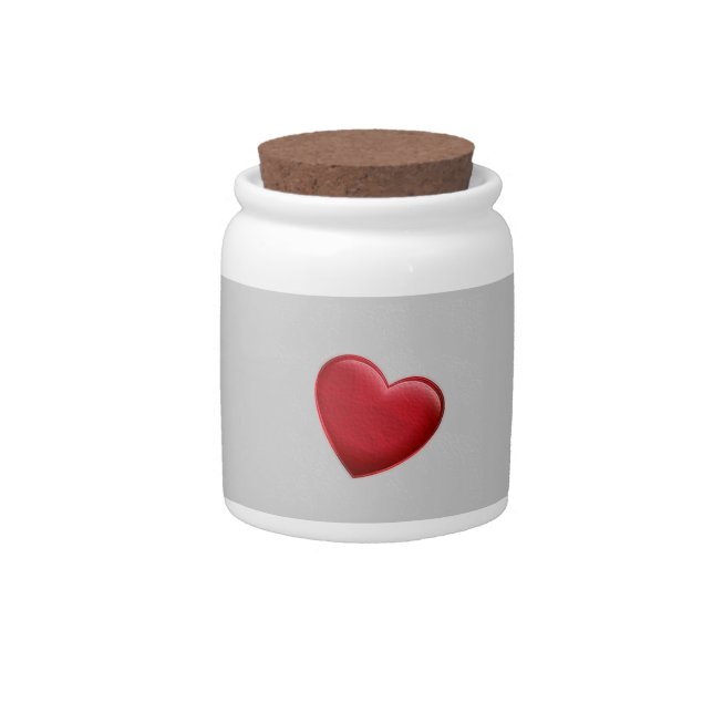 Red Heart Gray Trendy Love Wedding Candy Jar (Front)
