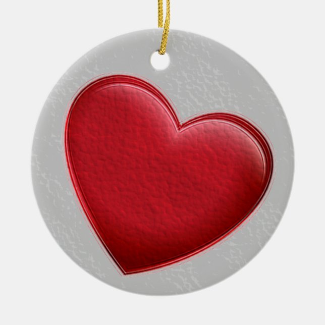 Red Heart Gray Trendy Love Wedding Ceramic Ornament (Front)