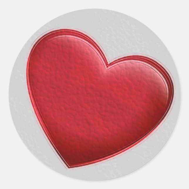 Red Heart Gray Trendy Love Wedding Classic Round Sticker (Front)