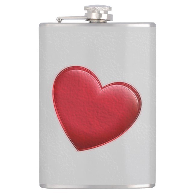 Red Heart Gray Trendy Love Wedding Flask (Front)