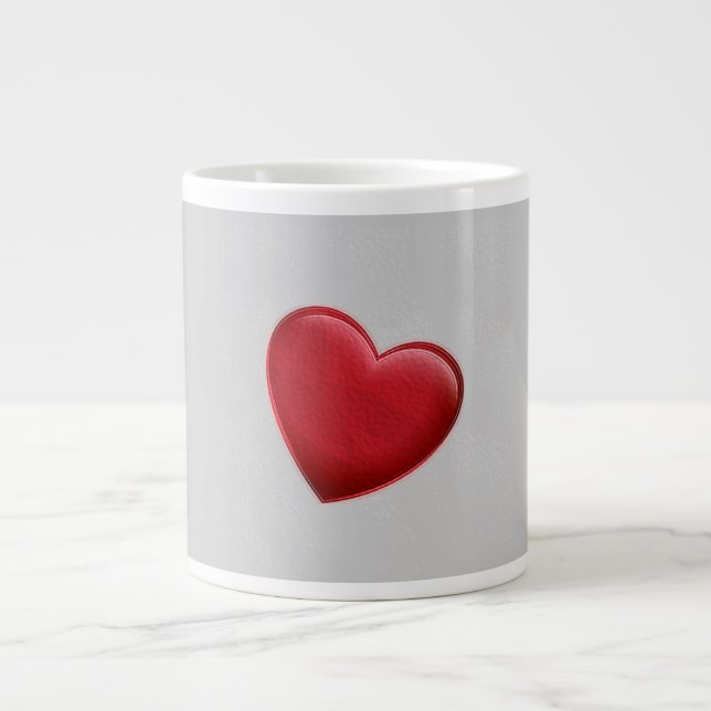 Red Heart Gray Trendy Love Wedding Giant Coffee Mug (Front)