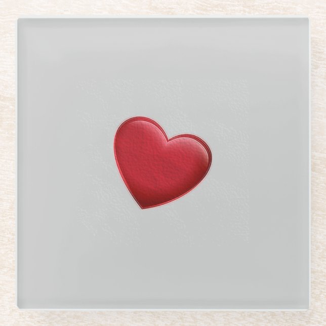 Red Heart Gray Trendy Love Wedding Glass Coaster (Front)