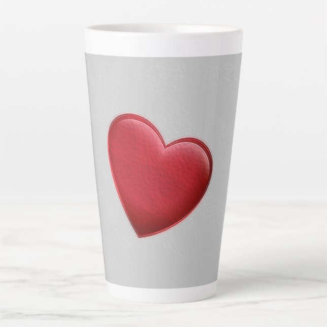 Red Heart Gray Trendy Love Wedding Latte Mug (Front)