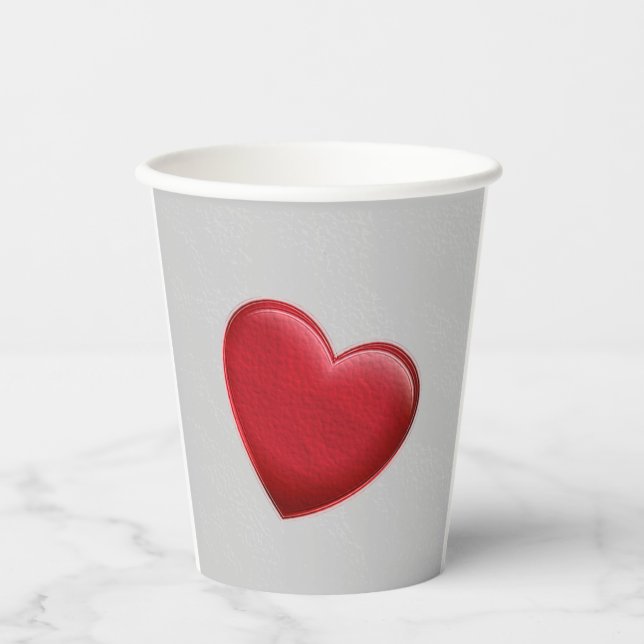 Red Heart Gray Trendy Love Wedding Paper Cups (Front)