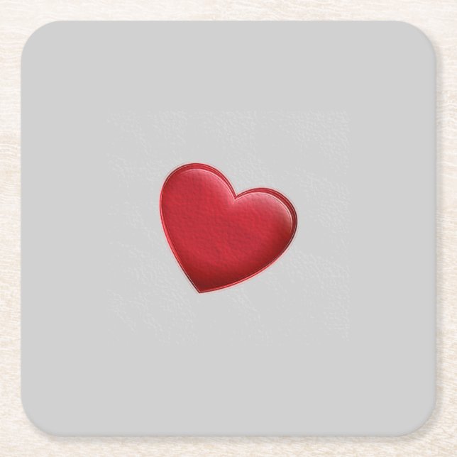Red Heart Gray Trendy Love Wedding Square Paper Coaster (Front)