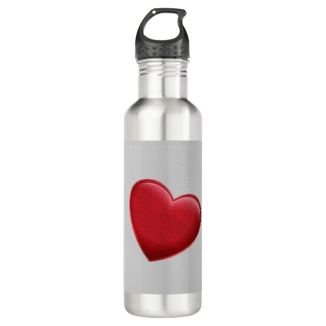 Red Heart Gray Trendy Love Wedding Stainless Steel Water Bottle (Front)