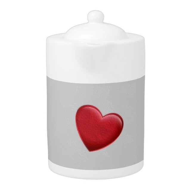 Red Heart Gray Trendy Love Wedding Teapot (Front)