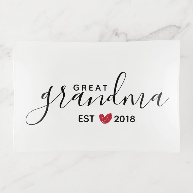 Red Heart Great-Grandma Established Year Trinket Tray (Front)
