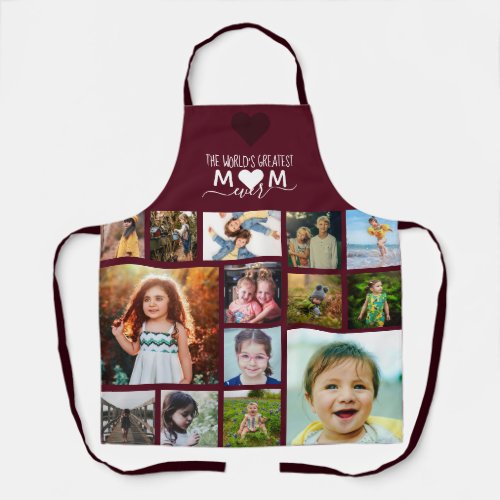 Red Heart Greatest Mom Ever Photo Collage Apron