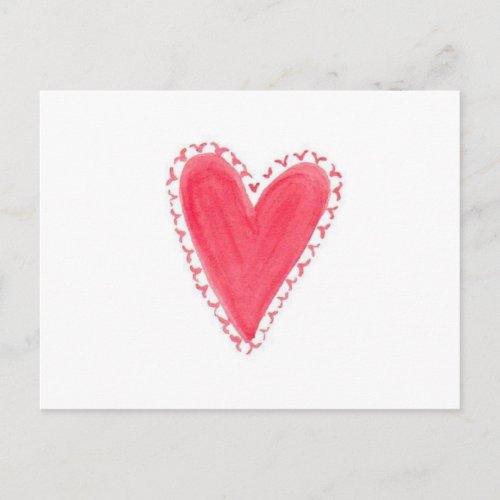 Red Heart Hand Painted Watercolor Valentines Day Postcard
